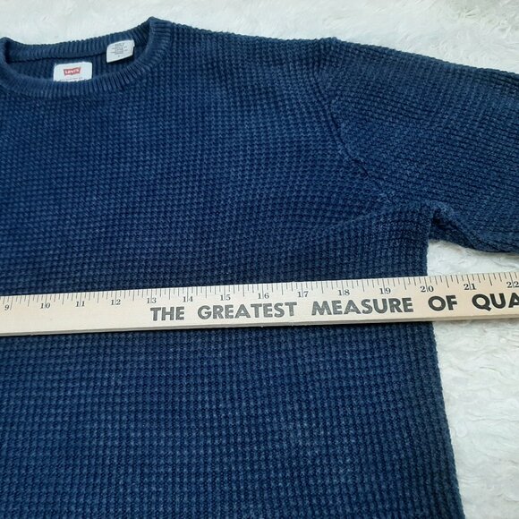 Levi's Men's 100% Cotton Blue Crew Neck Waffle Knit Pullover Sweatshirt Size M - Picture 4 of 9